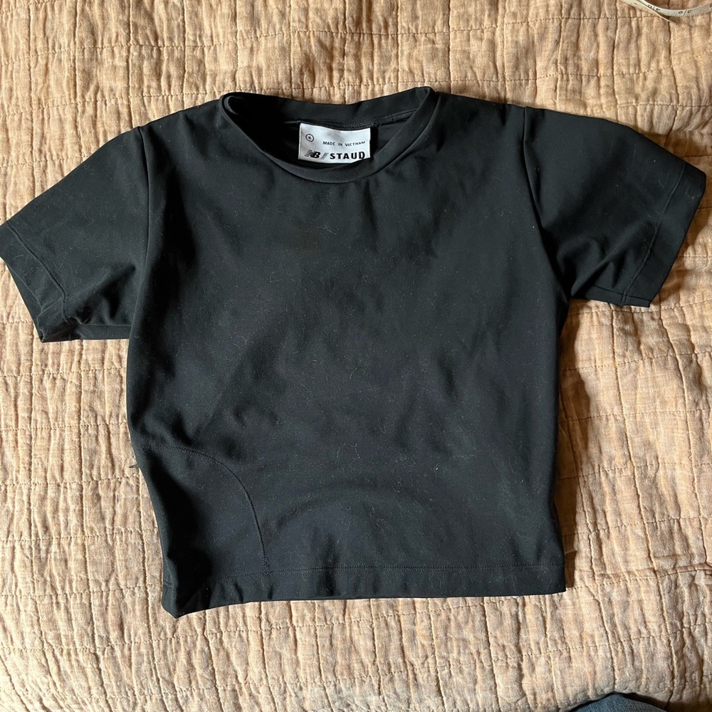 Staud Black Short Sleeve Cropped Athletic Tee